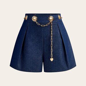 Grommet Chain Belt Denim Like Fall Shorts M